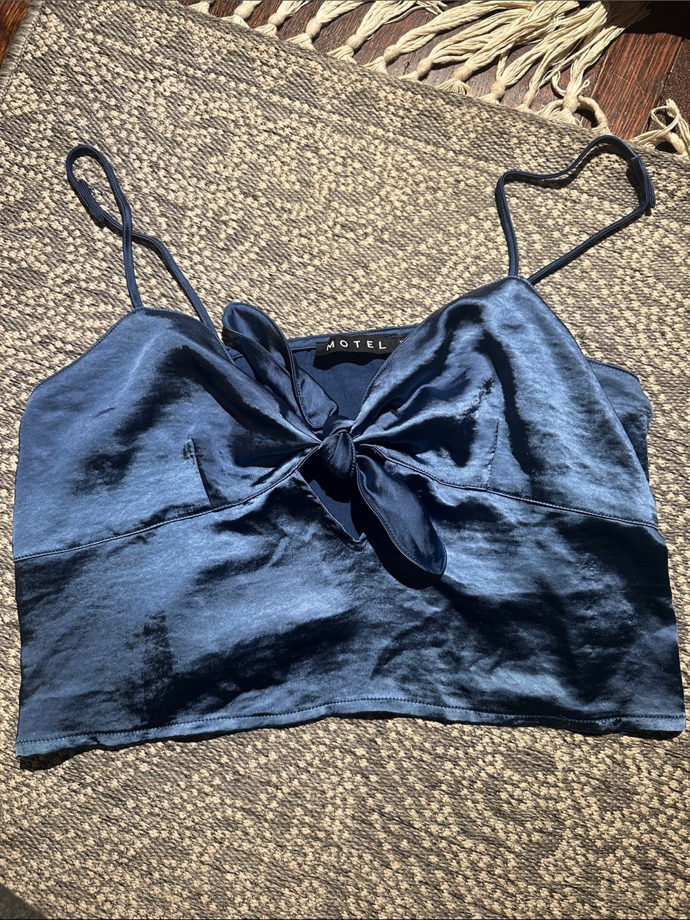 Motel Rocks Dark Blue Satin Tie-Front Cami